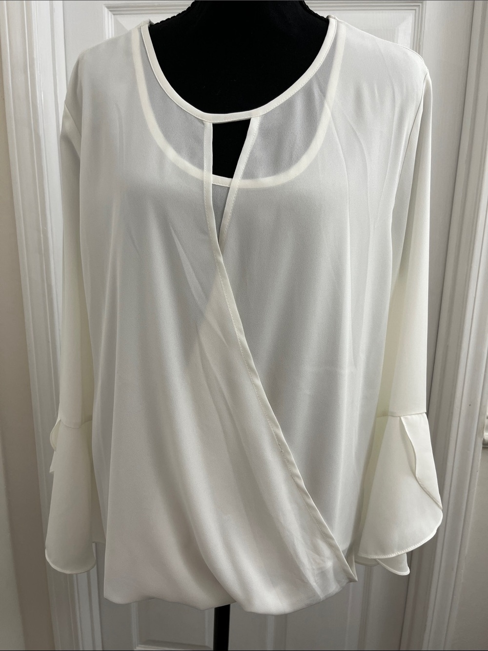 41 Hawthorn Cream Wrap-Front Blouse with Keyhole
